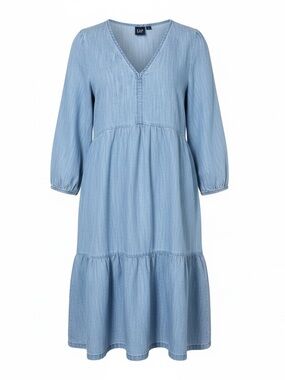 GAP Sky Blue V-Neck Tiered Midi Bohemian Dress Sz Medium